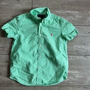 Ralph Lauren Boys Green Plaid Short Sleeved Button Down Shirt Size 6